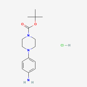 molecular formula C15H24ClN3O2 B8030522 tert-Butyl 4-(4-aminophenyl)piperazine-1-carboxylate hydrochloride 