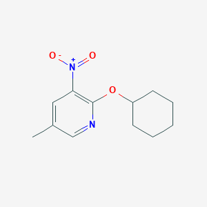molecular formula C12H16N2O3 B8030580 2-(Cyclohexyloxy)-5-methyl-3-nitropyridine 