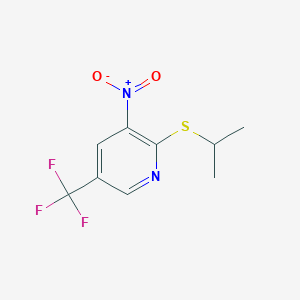 molecular formula C9H9F3N2O2S B8030792 3-Nitro-2-(propan-2-ylsulfanyl)-5-(trifluoromethyl)pyridine 