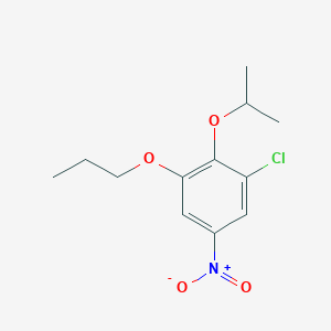molecular formula C12H16ClNO4 B8030837 1-Chloro-5-nitro-2-(propan-2-yloxy)-3-propoxybenzene 
