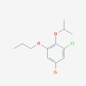 molecular formula C12H16BrClO2 B8031205 5-Bromo-1-chloro-2-(propan-2-yloxy)-3-propoxybenzene 