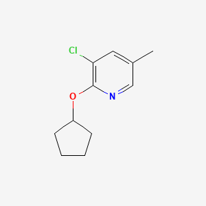 molecular formula C11H14ClNO B8031262 3-Chloro-2-(cyclopentyloxy)-5-methylpyridine 