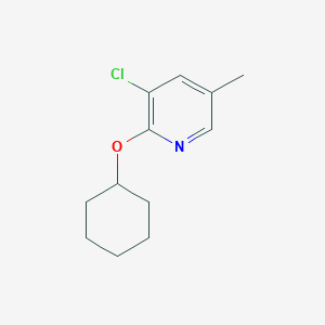 molecular formula C12H16ClNO B8031357 3-Chloro-2-(cyclohexyloxy)-5-methylpyridine 