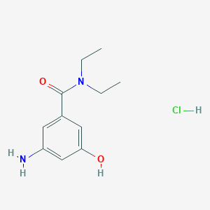molecular formula C11H17ClN2O2 B8034022 3-Amino-N,N-diethyl-5-hydroxybenzamide hydrochloride 