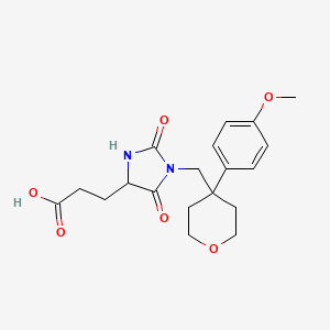 molecular formula C19H24N2O6 B8034841 3-(1-{[4-(4-methoxyphenyl)tetrahydro-2H-pyran-4-yl]methyl}-2,5-dioxoimidazolidin-4-yl)propanoic acid 