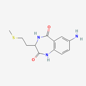 molecular formula C12H15N3O2S B8034846 7-amino-3-[2-(methylsulfanyl)ethyl]-3,4-dihydro-1H-1,4-benzodiazepine-2,5-dione 