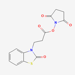 molecular formula C14H12N2O5S B8034850 1-{[3-(2-oxo-1,3-benzothiazol-3(2H)-yl)propanoyl]oxy}pyrrolidine-2,5-dione 