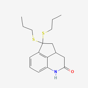 molecular formula C17H23NOS2 B8034923 2,2-Bis(propylsulfanyl)-7-azatricyclo[6.3.1.0^{4,12}]dodeca-1(11),8(12),9-trien-6-one 