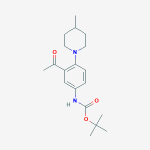 molecular formula C19H28N2O3 B8034972 tert-butyl N-[3-acetyl-4-(4-methylpiperidin-1-yl)phenyl]carbamate 