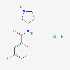 molecular formula C11H14ClFN2O B8035113 3-Fluoro-N-(pyrrolidin-3-yl)benzamide hydrochloride 