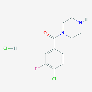 molecular formula C11H13Cl2FN2O B8035287 (4-Chloro-3-fluorophenyl)(piperazin-1-yl)methanone hydrochloride 