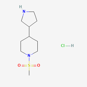 molecular formula C10H21ClN2O2S B8035627 1-Methylsulfonyl-4-pyrrolidin-3-ylpiperidine;hydrochloride 