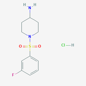 molecular formula C11H16ClFN2O2S B8035749 1-((3-Fluorophenyl)sulfonyl)piperidin-4-amine hydrochloride 