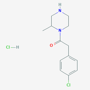 molecular formula C13H18Cl2N2O B8035775 2-(4-Chlorophenyl)-1-(2-methylpiperazin-1-yl)ethanone hydrochloride 