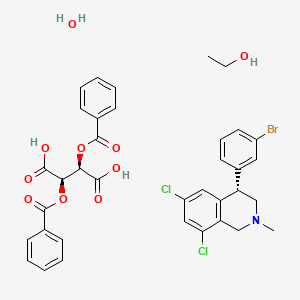 molecular formula C36H36BrCl2NO10 B8036489 (2R,3R)-2,3-bis(benzoyloxy)butanedioic acid, (4S)-4-(3-bromophenyl)-6,8-dichloro-2-methyl-1,2,3,4-tetrahydroisoquinoline ethanol hydrate 