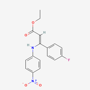 molecular formula C17H15FN2O4 B8036599 Ethyl (Z)-3-(4-fluorophenyl)-3-((4-nitrophenyl)amino)acrylate 
