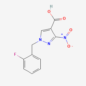 molecular formula C11H8FN3O4 B8037312 1-(2-fluorobenzyl)-3-nitro-1H-pyrazole-4-carboxylic acid 