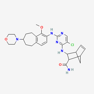 molecular formula C28H35ClN6O3 B8037760 3-[[5-chloro-2-[(4-methoxy-7-morpholin-4-yl-6,7,8,9-tetrahydro-5H-benzo[7]annulen-3-yl)amino]pyrimidin-4-yl]amino]bicyclo[2.2.1]hept-5-ene-2-carboxamide 