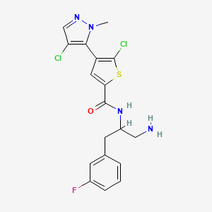 molecular formula C18H17Cl2FN4OS B8037786 N-[(2S)-1-amino-3-(3-fluorophenyl)propan-2-yl]-5-chloro-4-(4-chloro-2-methylpyrazol-3-yl)thiophene-2-carboxamide 