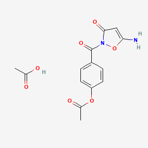 molecular formula C14H14N2O7 B8037915 Acetic acid;[4-(5-amino-3-oxo-1,2-oxazole-2-carbonyl)phenyl] acetate 