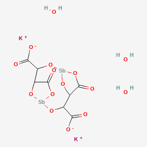 molecular formula C8H10K2O15Sb2 B8038116 Dipotassium 5,11-dioxo-2,6,8,12,13,14-hexaoxa-1,7-distibatricyclo[8.2.1.1~4,7~]tetradecane-3,9-dicarboxylate trihydrate 