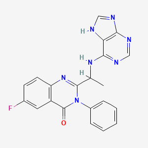 molecular formula C21H16FN7O B8038197 6-fluoro-3-phenyl-2-[1-(7H-purin-6-ylamino)ethyl]quinazolin-4-one 