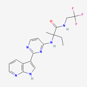 molecular formula C18H19F3N6O B8038225 2-methyl-2-[[2-(1H-pyrrolo[2,3-b]pyridin-3-yl)pyrimidin-4-yl]amino]-N-(2,2,2-trifluoroethyl)butanamide 