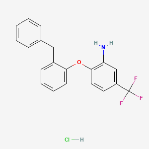 molecular formula C20H17ClF3NO B8038386 2-(2-Benzylphenoxy)-5-(trifluoromethyl)aniline hydrochloride 