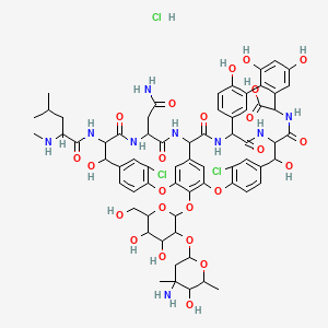 48-[3-(4-Amino-5-hydroxy-4,6-dimethyloxan-2-yl)oxy-4,5-dihydroxy-6-(hydroxymethyl)oxan-2-yl]oxy-22-(2-amino-2-oxoethyl)-5,15-dichloro-2,18,32,35,37-pentahydroxy-19-[[4-methyl-2-(methylamino)pentanoyl]amino]-20,23,26,42,44-pentaoxo-7,13-dioxa-21,24,27,41,43-pentazaoctacyclo[26.14.2.23,6.214,17.18,12.129,33.010,25.034,39]pentaconta-3,5,8(48),9,11,14,16,29(45),30,32,34(39),35,37,46,49-pentadecaene-40-carboxylic acid;hydrochloride