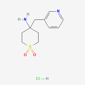 molecular formula C11H17ClN2O2S B8038658 4-Amino-4-(pyridin-3-ylmethyl)-1lambda(6)-thiane-1,1-dione hydrochloride 