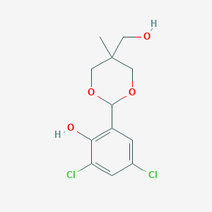 molecular formula C12H14Cl2O4 B8039452 2,4-Dichloro-6-[5-(hydroxymethyl)-5-methyl-1,3-dioxan-2-yl]phenol 
