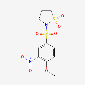 molecular formula C10H12N2O7S2 B8039641 2-(4-Methoxy-3-nitrophenyl)sulfonyl-1,2-thiazolidine 1,1-dioxide 