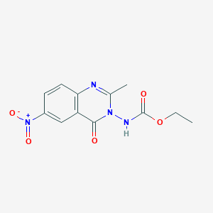 molecular formula C12H12N4O5 B8039732 ethyl N-(2-methyl-6-nitro-4-oxoquinazolin-3-yl)carbamate 