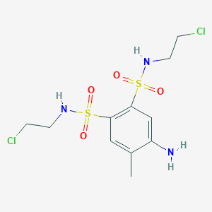 molecular formula C11H17Cl2N3O4S2 B8039833 4-amino-1-N,2-N-bis(2-chloroethyl)-5-methylbenzene-1,2-disulfonamide 