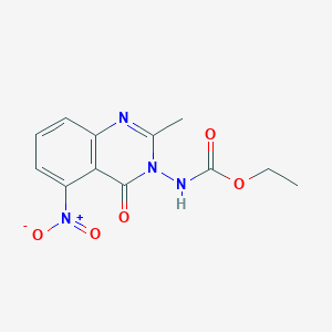 molecular formula C12H12N4O5 B8039999 ethyl N-(2-methyl-5-nitro-4-oxoquinazolin-3-yl)carbamate 