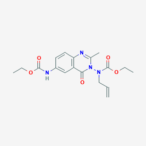 molecular formula C18H22N4O5 B8040216 ethyl N-[6-(ethoxycarbonylamino)-2-methyl-4-oxoquinazolin-3-yl]-N-prop-2-enylcarbamate 