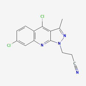molecular formula C14H10Cl2N4 B8040416 3-(4,7-Dichloro-3-methylpyrazolo[3,4-b]quinolin-1-yl)propanenitrile 