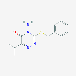 molecular formula C13H16N4OS B8040793 4-Amino-3-benzylsulfanyl-6-propan-2-yl-1,2,4-triazin-5-one 