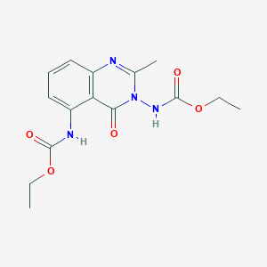 molecular formula C15H18N4O5 B8041098 ethyl N-[3-(ethoxycarbonylamino)-2-methyl-4-oxoquinazolin-5-yl]carbamate 