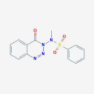molecular formula C14H12N4O3S B8041236 N-methyl-N-(4-oxo-1,2,3-benzotriazin-3-yl)benzenesulfonamide 