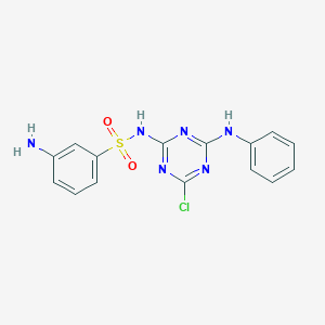 molecular formula C15H13ClN6O2S B8041586 3-Amino-N-[4-chloro-6-(phenylamino)-1,3,5-triazin-2-YL]benzenesulfonamide CAS No. 1089333-63-0