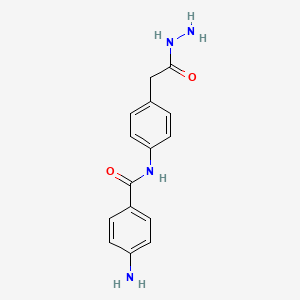molecular formula C15H16N4O2 B8041654 4-amino-N-[4-(2-hydrazinyl-2-oxoethyl)phenyl]benzamide 