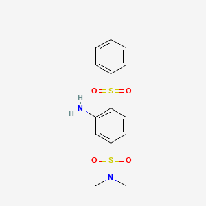 molecular formula C15H18N2O4S2 B8041719 3-amino-N,N-dimethyl-4-(4-methylphenyl)sulfonylbenzenesulfonamide 
