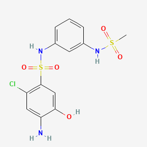 molecular formula C13H14ClN3O5S2 B8041750 4-amino-2-chloro-5-hydroxy-N-[3-(methanesulfonamido)phenyl]benzenesulfonamide 