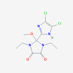 molecular formula C11H14Cl2N4O3 B8042122 2-(4,5-dichloro-1H-imidazol-2-yl)-1,3-diethyl-2-methoxyimidazolidine-4,5-dione 