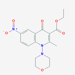 molecular formula C17H19N3O6 B8042293 Ethyl 2-methyl-1-morpholin-4-yl-6-nitro-4-oxoquinoline-3-carboxylate 