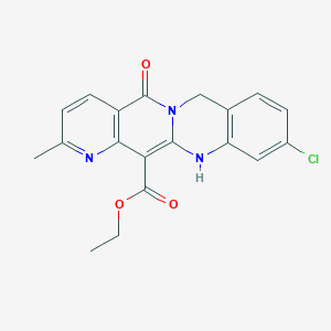 molecular formula C19H16ClN3O3 B8042392 Ethyl 10-chloro-2-methyl-5-oxo-7,12-dihydroquinazolino[3,2-g][1,6]naphthyridine-13-carboxylate 