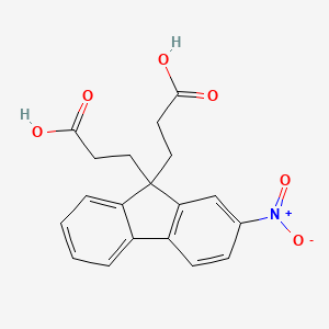 molecular formula C19H17NO6 B8042425 3-[9-(2-Carboxyethyl)-2-nitrofluoren-9-yl]propanoic acid 