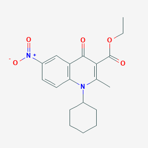 molecular formula C19H22N2O5 B8042480 Ethyl 1-cyclohexyl-2-methyl-6-nitro-4-oxoquinoline-3-carboxylate 