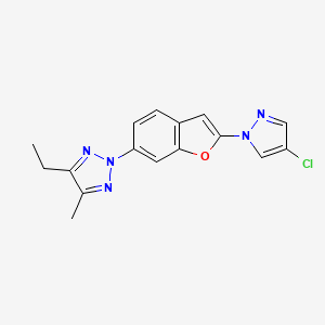 molecular formula C16H14ClN5O B8043248 2-[2-(4-Chloropyrazol-1-yl)-1-benzofuran-6-yl]-4-ethyl-5-methyltriazole 